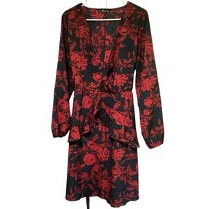 Uguest Dress Womens Size XXL Floral Print Long Sleeve V Neck Ruffle Detail